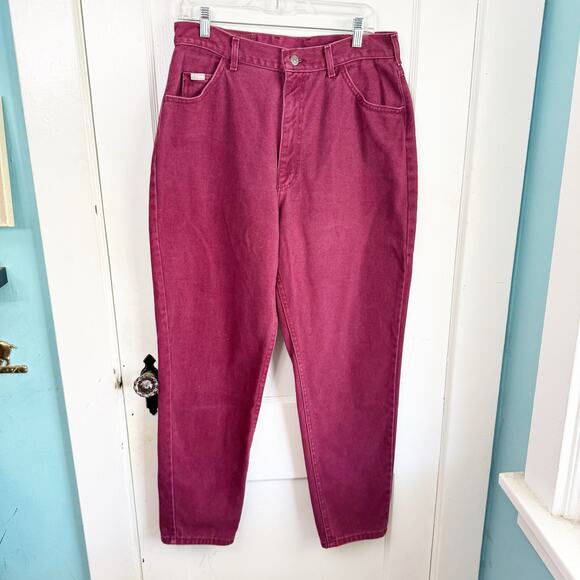 VTG LEE Burgundy Maroon Wine Colored High Waisted Mom Jeans Tapered Leg SEE NOTE - Picture 1 of 16